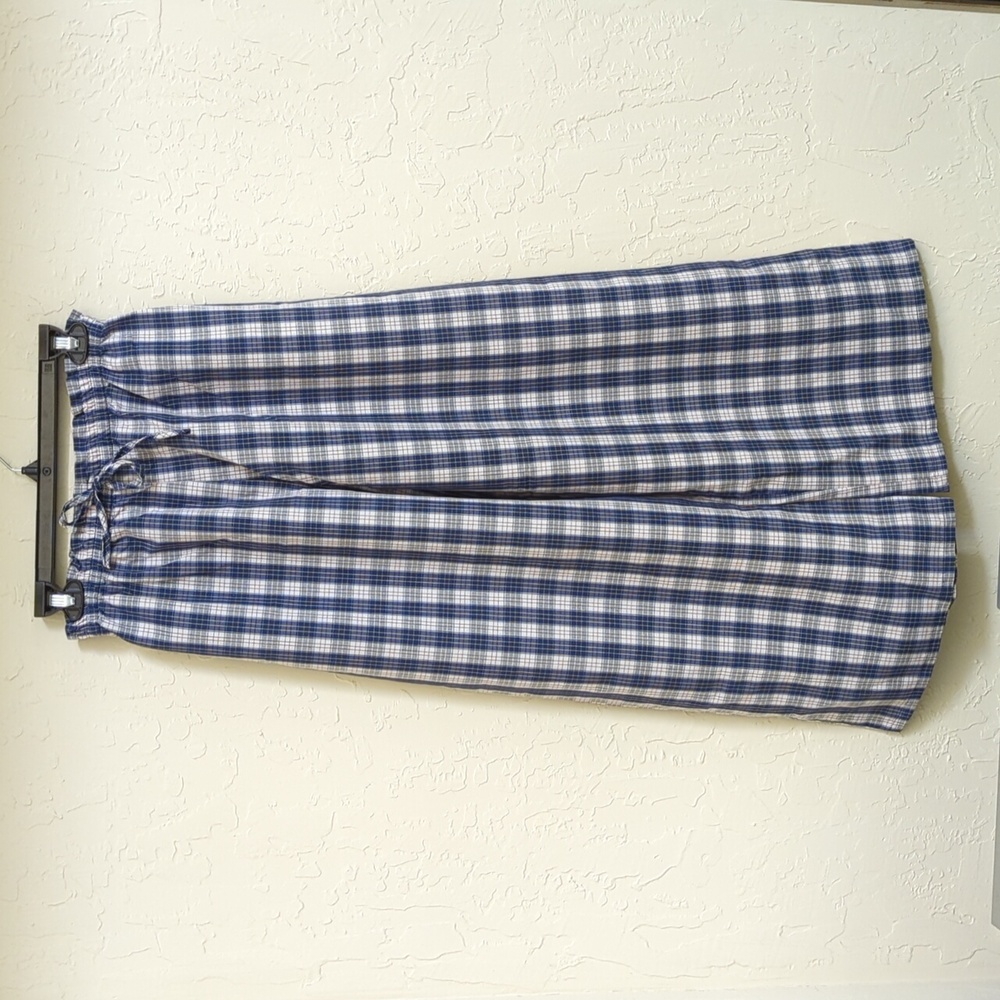 LIKE NEW Blue Plaid High Waisted Elastic Drawstring Palazzo Pajama Pants Medium